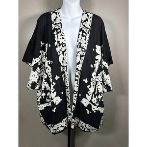 Christian Siriano Women's Abstract Print Open Front Cover Up Blk/wht Sz S